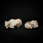 Two greyish-white jade buffalos, Late Ming - early Qing dynasty 明末清初 灰白玉牛兩件