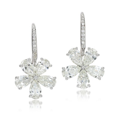 View full screen - View 1 of Lot 57. Pair of diamond earrings.