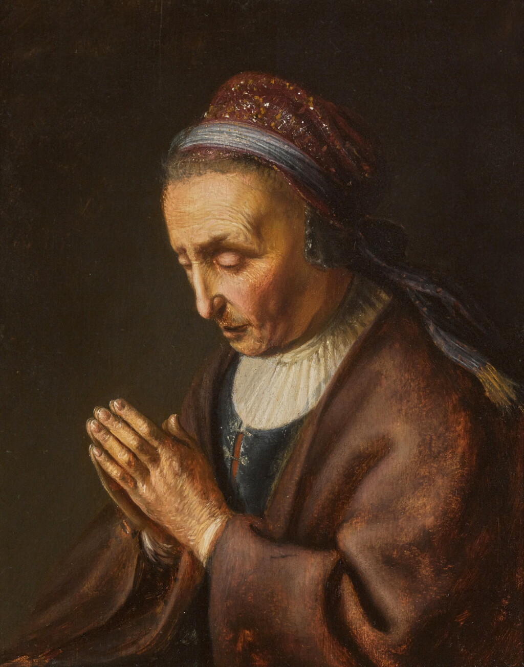 View full screen - View 1 of Lot 629. An elderly woman praying.