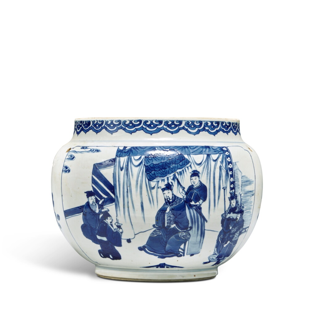 Voir en plein écran - Voir 1 du lot 71. A blue and white 'figural' jar, Qing dynasty, Kangxi period .