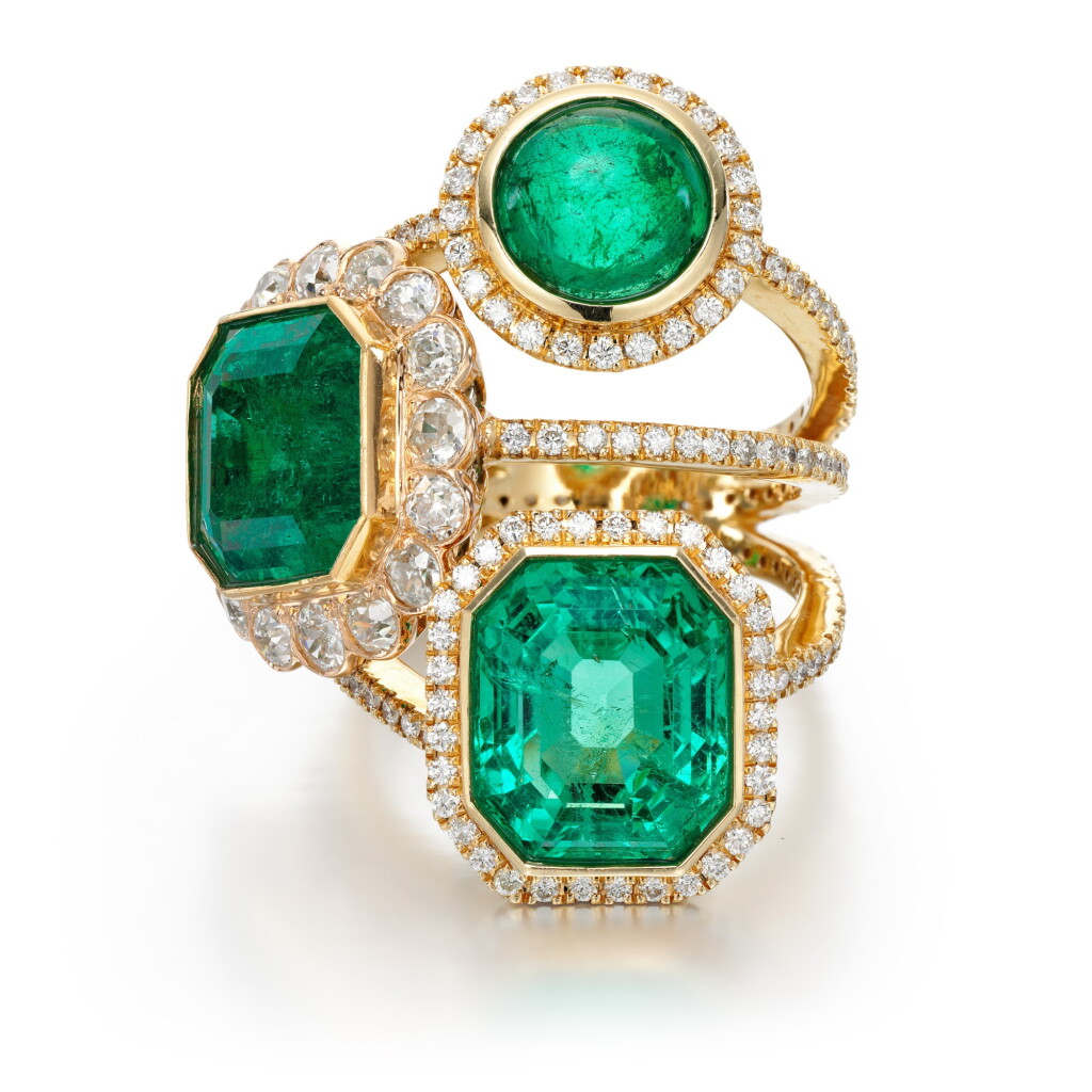 View full screen - View 1 of Lot 103. Emerald and diamond ring.