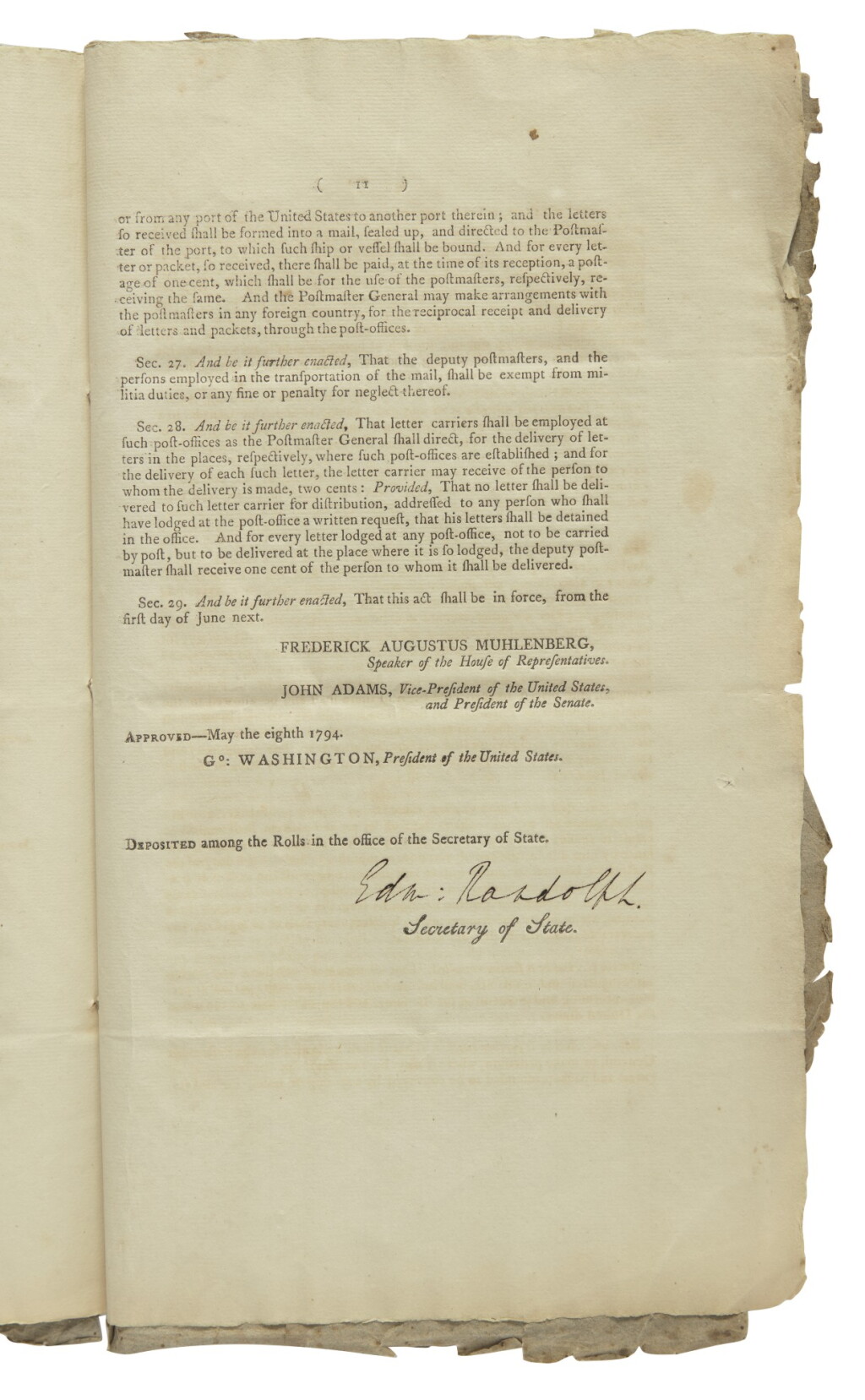 View full screen - View 1 of Lot 80. (POST OFFICE) | Third Congress of the United States: At the First Sessions...An Act to Establish the Post-Office and Post-Roads within the United States. Philadelphia: Francis Childs and John Swaine(?), 1794.