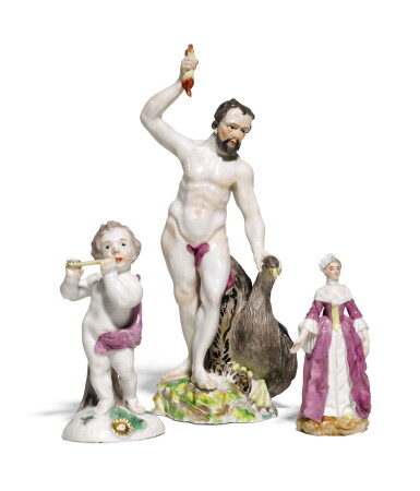 View full screen - View 1 of Lot 198. A group of three Höchst porcelain figures, Circa 1755 and 1765.