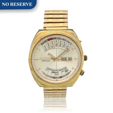 全螢幕檢視 - 查看72002 'Time Machine' A gold plated and stainless steel automatic perpetual calendar wristwatch, Circa 1973的1
