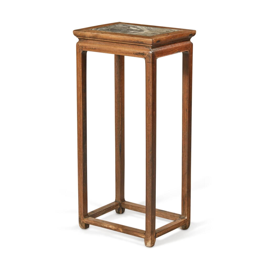 View full screen - View 1 of Lot 743. A marble-inlaid rectangular 'hongmu' stand (Xiangji), Qing dynasty, 19th century | 清十九世紀 紅木嵌大理石長方香几.