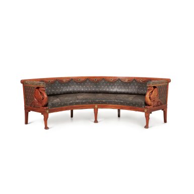 View full screen - View 1 of Lot 564. A Russian Neoclassical Gilt and Patinated Bronze Mounted Mahogany Alcove Sofa, First Quarter 19th Century.