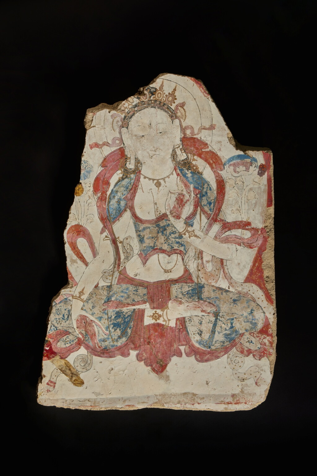 View full screen - View 1 of Lot 558. A painted fresco fragment of White Tara, Western Tibet, 13th / 14th century.