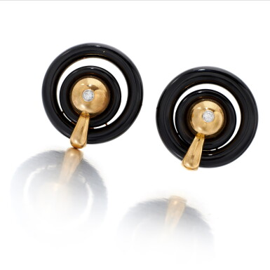 View full screen - View 1 of Lot 95. CARTIER | PAIR OF ONYX AND DIAMOND EARRINGS (PAIO DI ORECCHINI IN ONICE E DIAMANTI).