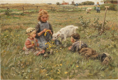 View full screen - View 1 of Lot 892. Children Weaving Flower Crowns.