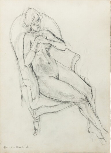 View full screen - View 1 of Lot 17. Femme nue assise dans un fauteuil (recto); Esquisse (verso).
