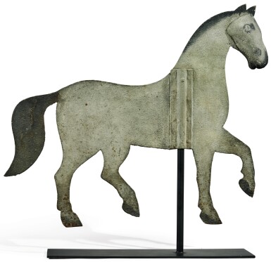 View full screen - View 1 of Lot 1428. PAINTED SHEET-IRON INDEX-STYLE HORSE WEATHERVANE, POSSIBLY NEW ENGLAND, MID 19TH CENTURY.