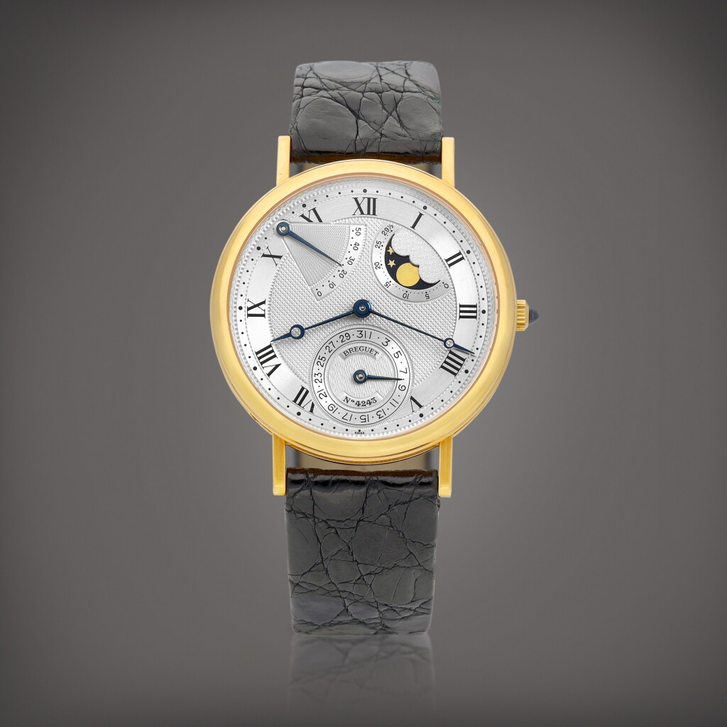 View full screen - View 1 of Lot 8601. Classique, Reference 4243C | A yellow gold wristwatch with date, power reserve indication and moon phases, Circa 1998 | 寶璣 | Classique 型號4243C | 黃金腕錶,備日期、動力儲備及月相顯示,約1998年製.