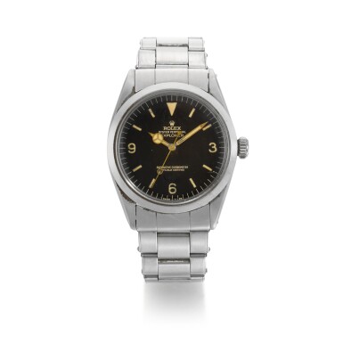 View full screen - View 1 of Lot 452. ROLEX | EXPLORER REFERENCE 1016 STAINLESS STEEL AUTOMATIC BRACELET WATCH WITH TROPICAL DIAL CIRCA 1964.