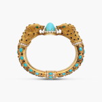 Gold, Turquoise, Onyx, Emerald and Diamond Bangle