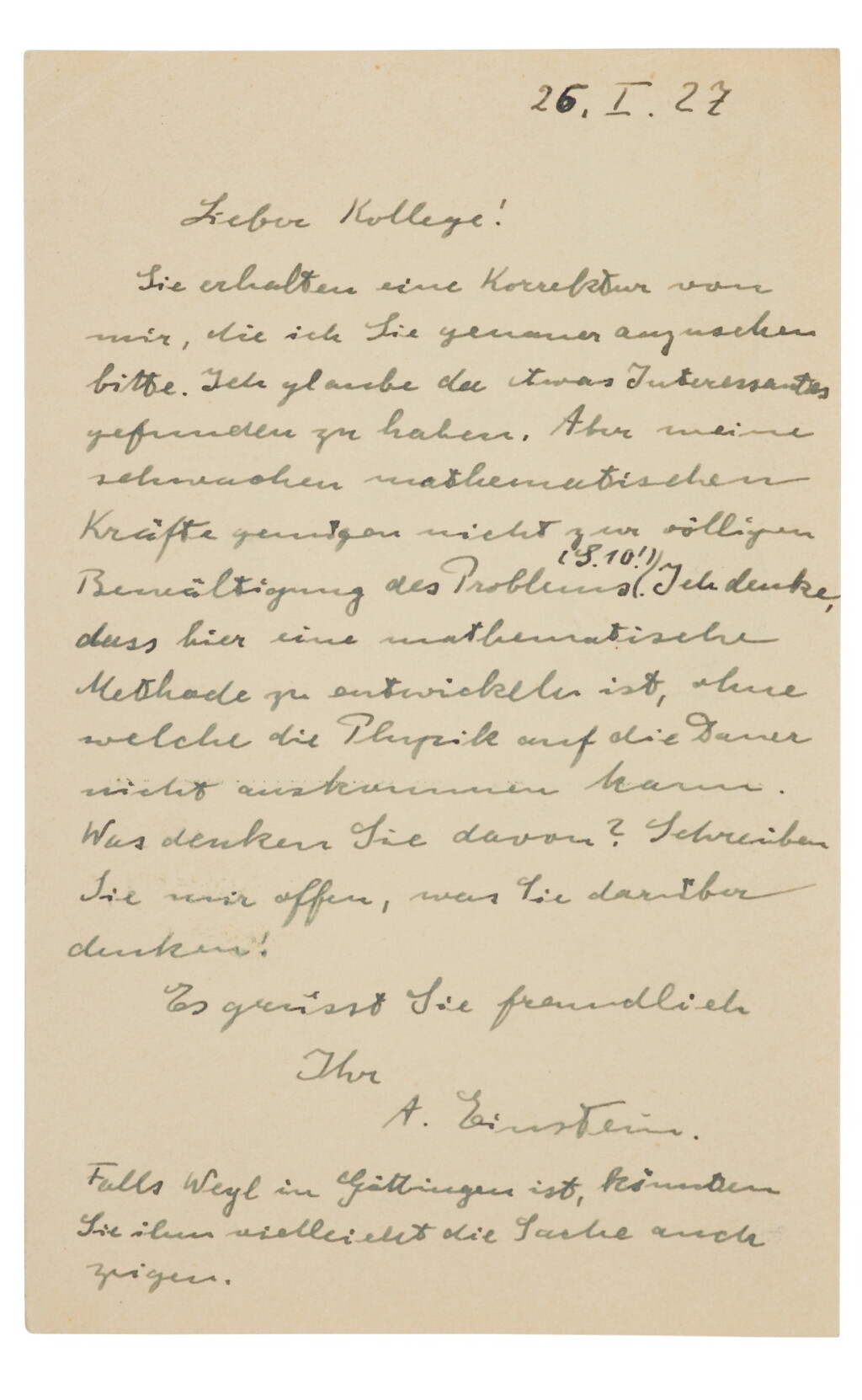 全螢幕檢視 - 查看130Albert Einstein, Important autograph letter signed, to Dr Gustav Herglotz, Berlin, 26 January 1927的1