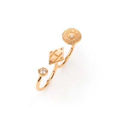View full screen - View 1 of Lot 504. Yellow Gold Double Gambade Ring with Diamonds.