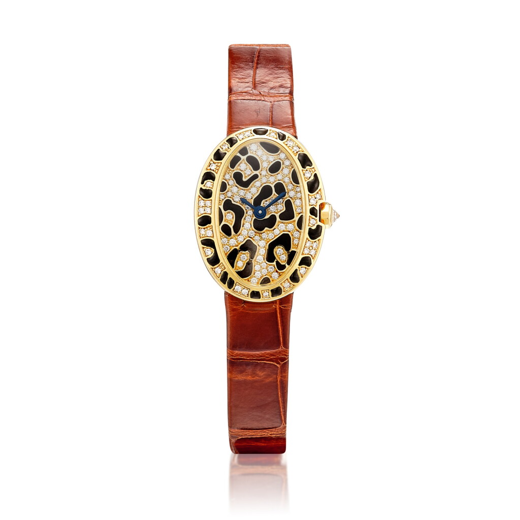 View full screen - View 1 of Lot 2846. 'Mini Baignoire Panther Spots' Diamond and Enamel Wristwatch | 卡地亞 | 'Mini Baignoire Panther Spots' 鑽石 配 琺瑯彩 腕錶.