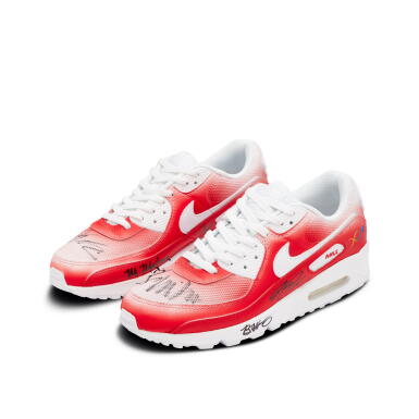 View full screen - View 1 of Lot 32. NBA on ESPN Crew Signed Custom Air Max 90s | To The Max Foundation | Signed by Malika Andrews, Michael Malone, Kendrick Perkins, Brian Windhorst, Iman Shumpert, and Danny Green.