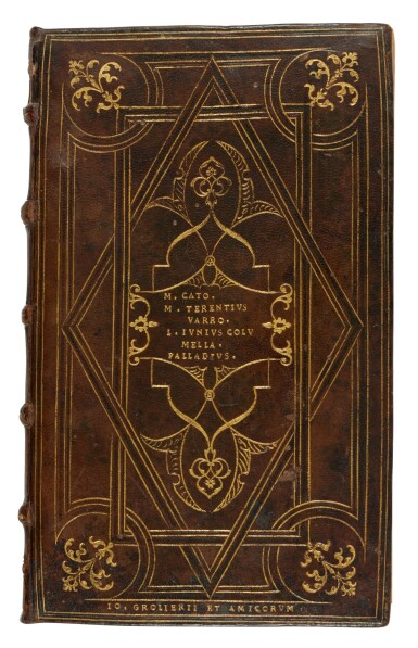 View full screen - View 1 of Lot 1413. Scriptores rei rusticae, Libri de re rustica, Venice, Heirs of Aldo Manuzio & Heirs of Andrea Torresano, 1533, Parisian dark brown morocco, ca. 1545, by Jean Picard for Jean Grolier.