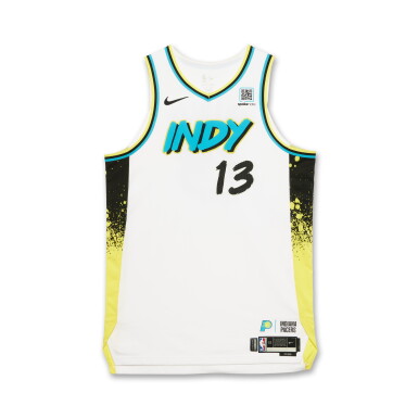 View full screen - View 1 of Lot 43. Tony Bradley Indiana Pacers 2025 NBA Playoffs Eastern Conference Semifinals Game Worn City Edition Jersey | Game 4 .