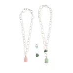 Frances Patiky Stein's Collection: Lot of Two Silver Necklaces with Stones and Two Silver Rings with Stones, 2002