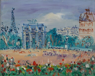 View full screen - View 1 of Lot 148. Le Jardin des Tuileries et l'Arc de Triomphe du Carrousel.