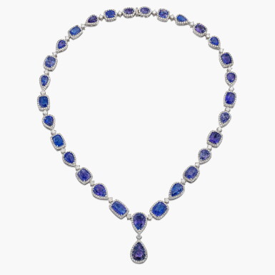 View full screen - View 1 of Lot 1409. Tanzanite and Diamond Necklace | 坦桑石 配 鑽石 項鏈.