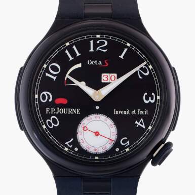 View full screen - View of Octa Sport Indy 500 | A limited edition blackened aluminum automatic wristwatch with date, day/night and power reserve indication, Made to commemorate French racing driver Jean Alesi’s participation in the Indianapolis 500, Circa 2013.