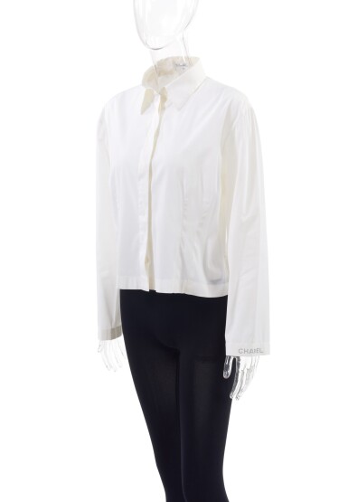 View full screen - View 1 of Lot 89. CHANEL | WHITE EMBELLISHED SHIRT .