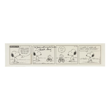 View full screen - View 1 of Lot 229. SCHULZ, CHARLES | Original Four-Panel Peanuts Daily Comic Strip Signed by Schulz .