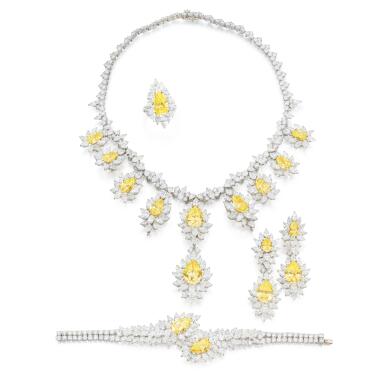 View full screen - View 1 of Lot 641. Impressive Fancy Intense Yellow, Fancy Yellow and Fancy Light Yellow diamond parure.