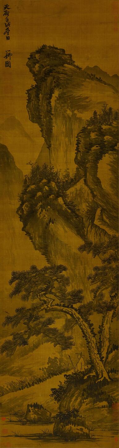 View full screen - View 1 of Lot 9102. 張瑞圖(款) 持杖獨行 | Attributed to Zhang Ruitu, Scholar Walking with Cane.