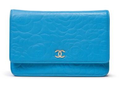 View full screen - View 1 of Lot 20. CHANEL | LAMBSKIN CAMELLIA EMBOSSED WALLET ON CHAIN CIRCA 2017.