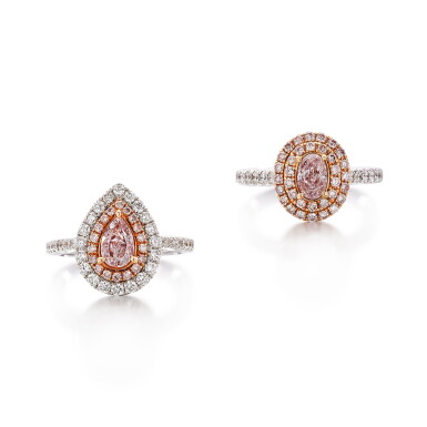 View full screen - View 1 of Lot 2866. Two Light Pink Diamond and Diamond Rings | 淡粉紅色鑽石 配 鑽石 戒指兩枚 (淡粉紅色鑽石重0.53 及 0.51克拉).