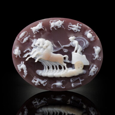 View full screen - View 1 of Lot 94. Italian, circa 1800 | Intaglio with Apollo in his chariot surrounded by the signs of the zodiac.