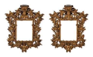 View full screen - View 1 of Lot 164. A pair of large Italian carved giltwood frames, in the Baroque manner, 19th century.