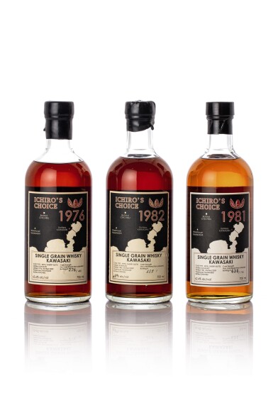 View full screen - View 1 of Lot 5549. 川崎 Ichiro's Choice Single Grain Whisky Kawasaki 1976 / 1981 / 1982 (3 BT70).