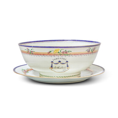 View full screen - View 1 of Lot 1078. A Rare Chinese Export Inscribed Punch Bowl and Stand, Qing Dynasty, Qianlong Period, circa 1795.