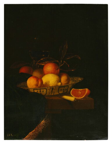 View full screen - View 1 of Lot 29. Still life of assorted fruit in a Wanli porcelain bowl.