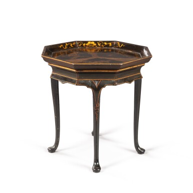 View full screen - View 1 of Lot 139. A George II parcel-gilt black lacquer table, mid-18th century | Table en bois laqué noir et doré d’époque George II, Angleterre, milieu du XVIIIe siècle.