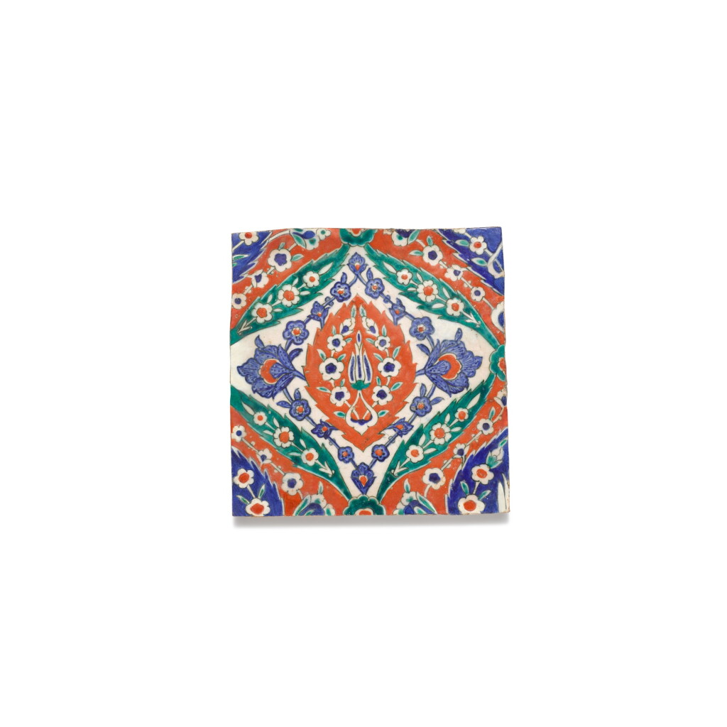 View full screen - View 1 of Lot 225. An Iznik polychrome pottery tile, Turkey, circa 1580.