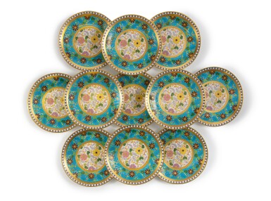 View full screen - View 1 of Lot 286. A SET OF TWELVE MINTONS 'CLOISONNE' PLATES, 1879-1881.