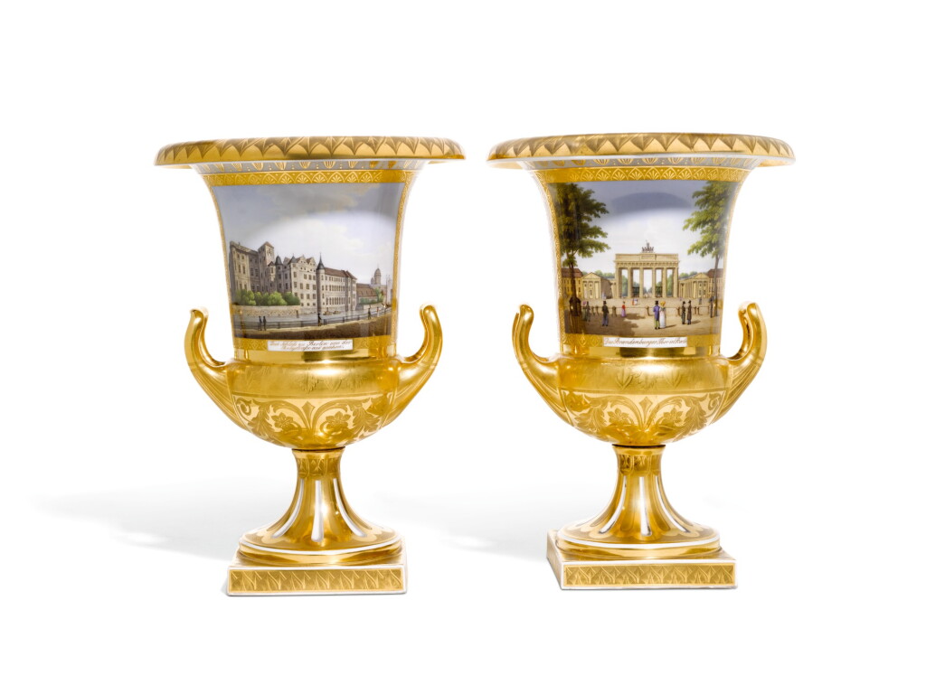 View full screen - View 1 of Lot 159. A PAIR OF BERLIN (K.P.M.) PORCELAIN VASES, CIRCA 1830.
