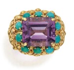 GOLD, AMETHYST AND TURQUOISE RING, DAVID WEBB