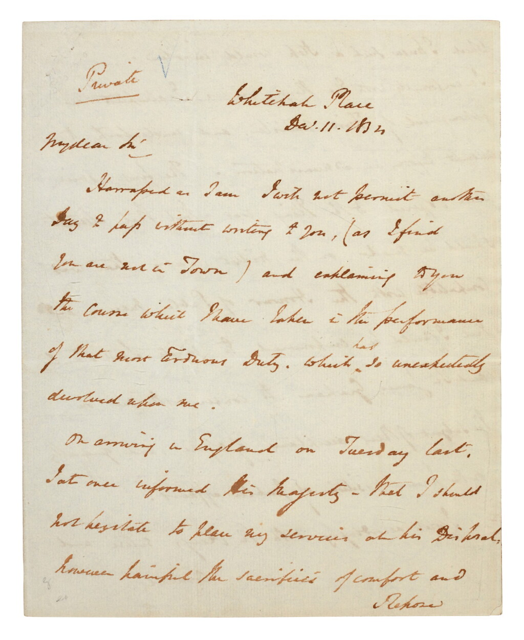 View full screen - View 1 of Lot 103. ROBERT PEEL | autograph letter signed, 11 December 1834.