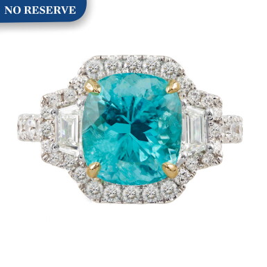 View full screen - View 1 of Lot 25. Paraíba Tourmaline and Diamond Ring.