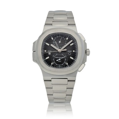 View full screen - View 1 of Lot 127. Nautilus, Ref. 5990/1A-001 Stainless steel dual time zone flyback chronograph wristwatch with date, dual day/night indication and bracelet Circa 2021 | 百達翡麗 | 5990/1A-001型號「Nautilus」精鋼兩地時間飛返計時鍊帶腕錶備日期及兩地晝夜顯示,年份約2021.