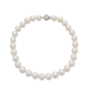 View full screen - View 1 of Lot 181. Cultured Pearl and Diamond Necklace.