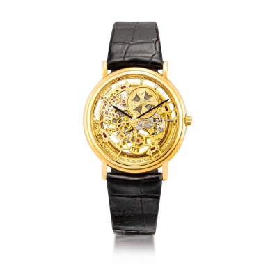 View full screen - View 1 of Lot 8125. Patrimony Squelette, Reference 43038, A yellow gold skeletonized wristwatch, Circa 1994 | 江詩丹頓 Patrimony Squelette 型號43038 黃金鏤空腕錶,約1994年製.