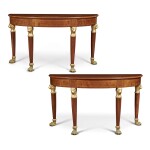 A PAIR OF REGENCY GILT-METAL-MOUNTED INLAID MAHOGANY SIDE TABLES, EARLY 19TH CENTURY